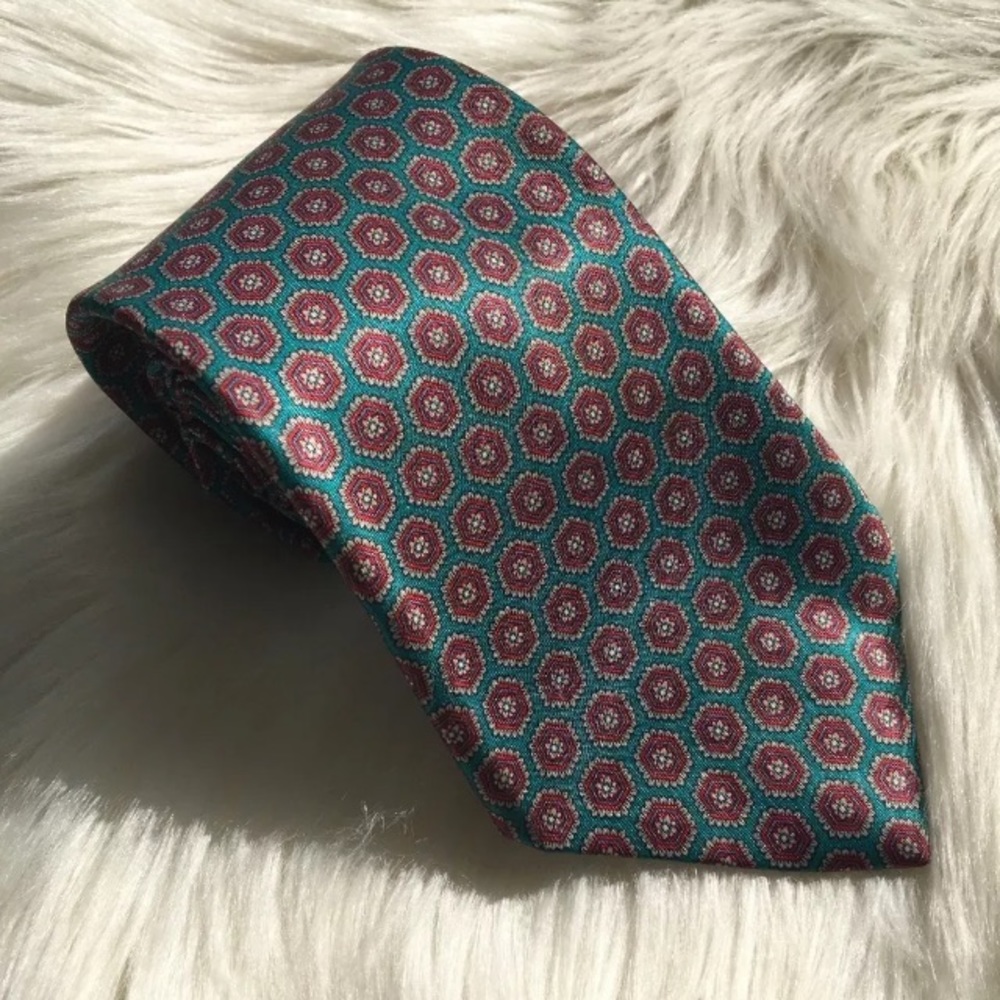 Etienne Aigner Vintage Tie Teal Maroon Geometric
